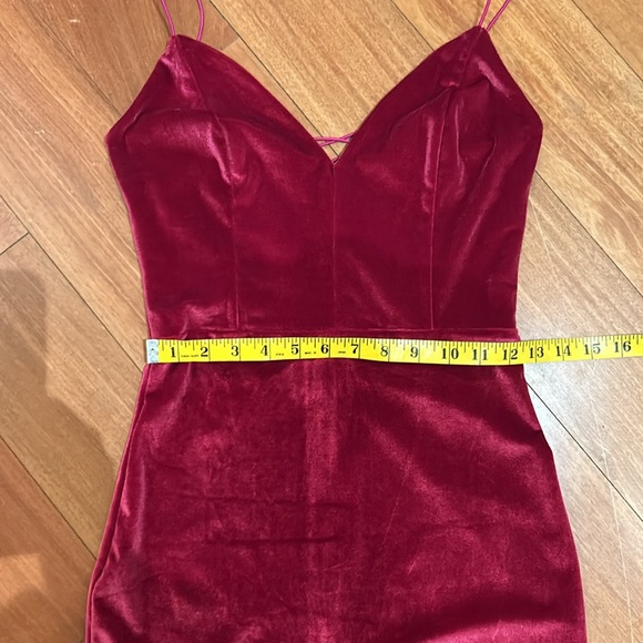 Deep Fuchsia Pink Calf Length Velvet Criss Cross Open Back Dress - Picture 8 of 11